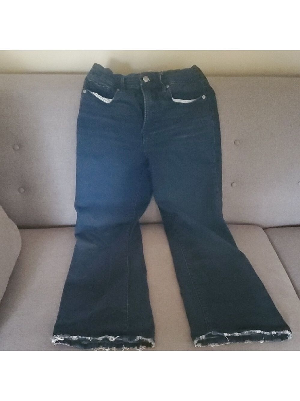 Good American Jeans Women's Size 6 Dark Blue Denim Good Legs Crop Mini Boot